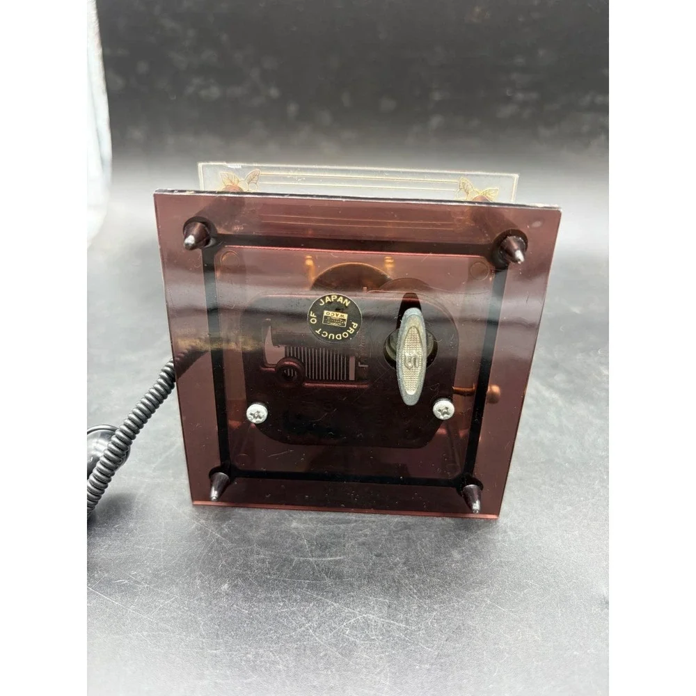 Vintage Sankyo Telephone Music Box Japan Clear Acrylic Gold Tone Wind Up Decor